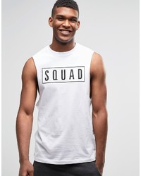 Asos Brand Sleeveless T Shirt With Squad Print In White