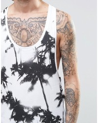 Asos Brand Tank With All Over Palm Print And Extreme Racer Back