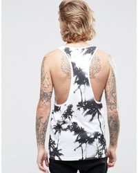 Asos Brand Tank With All Over Palm Print And Extreme Racer Back