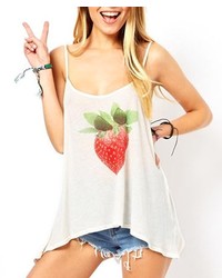 ChicNova White Strawberry Print Loose Fit Suspender Tanks