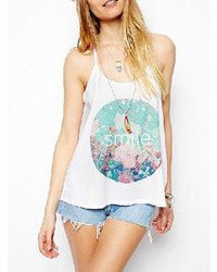 Choies White Basic Tank With Floral Print