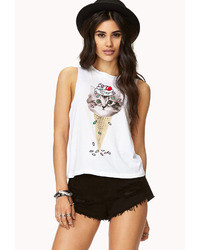 Forever 21 Ice Cream Kitty Muscle Tee