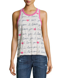 Chaser Love Letters Printed Muscle Tank Antique Whitepink