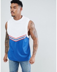 ASOS DESIGN Sleeveless T Shirt With Dropped Armhole And Chevron Colour Block In Polytricotblue