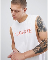 ASOS DESIGN Sleeveless T Shirt With Dropped Armhole With French Slogan Print