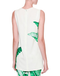 Dolce & Gabbana Sleeveless Banana Leaf Print Tunic Blouse Whitegreen