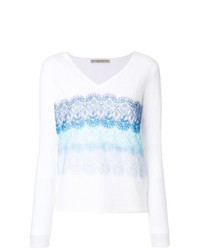 White Print V-neck Sweater