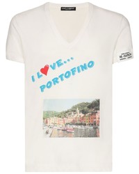 Dolce & Gabbana Graphic Print V Neck T Shirt