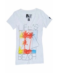 Rebel Yell Lifes A Beach Low V Neck Tee In White