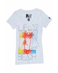 Rebel Yell Lifes A Beach Low V Neck Tee In White