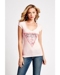GUESS Short Sleeve V Neck Washed Tee