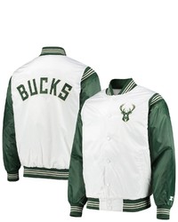 STARTE R White Green Milwaukee Bucks Renegade Varsity Satin Full Snap Jacket At Nordstrom