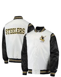 STARTE R Whiteblack Pittsburgh Ers Historic Logo Renegade Satin Varsity Full Snap Jacket