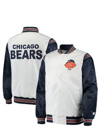 STARTE R Whitenavy Chicago Bears Historic Logo Renegade Satin Varsity Full Snap Jacket At Nordstrom