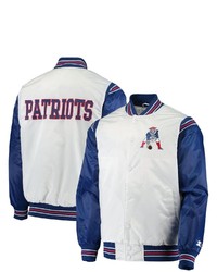 STARTE R Whitenavy New England Patriots Historic Logo Renegade Satin Varsity Full Snap Jacket