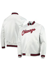 Mitchell & Ness White Chicago Bulls Hardwood Classics Satin Full Snap Raglan Jacket