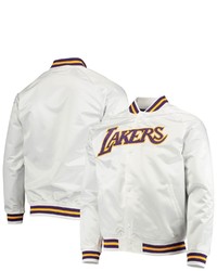 Mitchell & Ness White Los Angeles Lakers Hardwood Classics Satin Full Snap Raglan Jacket At Nordstrom