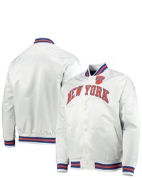 Mitchell & Ness White New York Knicks Hardwood Classics Satin Full Snap Raglan Jacket