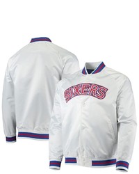 Mitchell & Ness White Philadelphia 76ers Hardwood Classics Satin Full Snap Raglan Jacket At Nordstrom