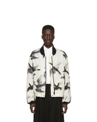 White Print Wool Bomber Jacket