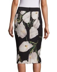 Dolce & Gabbana Tulip Print Wool Pencil Skirt