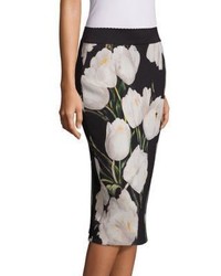 Dolce & Gabbana Tulip Print Wool Pencil Skirt