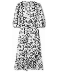 RIXO Noleen Tiger Print Cotton Voile Wrap Dress
