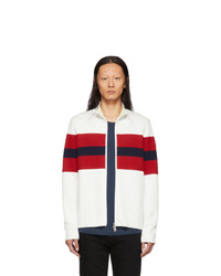Moncler White And Red Zip Up Cardigan