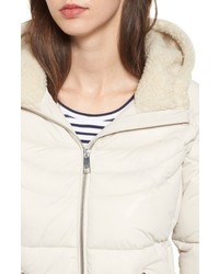 GUESS Oversize Hooded Puffer Jacket With Knit Faux Shearling Trim