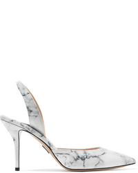 Paul Andrew Passion Marble Effect Patent Leather Pumps Off White
