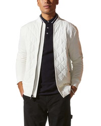 White Quilted Bomber Jacket