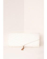 Missguided White Chevron Quilted Tassel Clutch Bag