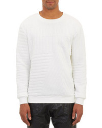 White Quilted Crew-neck Sweater