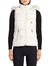 Moncler Balabio Water Resistant Down Puffer Vest With Removable Genuine Fox Hood