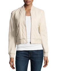 Joe's Jeans Quilted Leather Bomber Jacket Ecru