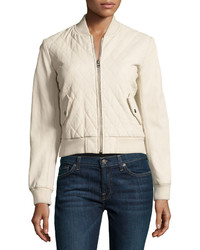 Joe's Jeans Quilted Leather Bomber Jacket Ecru