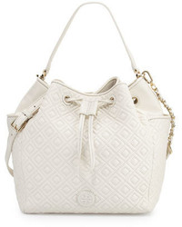 White Quilted Leather Bucket Bag