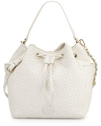 Tory Burch Marion Quilted Leather Bucket Bag Ivory