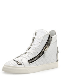 White Quilted Leather High Top Sneakers