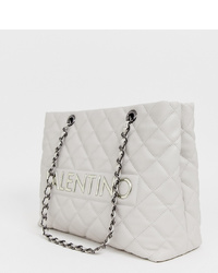 Valentino by Mario Valentino Grey Quilted Chain Tote Bag
