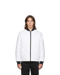 White Quilted Nylon Bomber Jacket