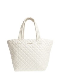 White Quilted Nylon Tote Bag