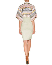 Kenzo Quilted Cotton Blend High Waisted Pencil Skirt