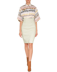 Kenzo Quilted Cotton Blend High Waisted Pencil Skirt