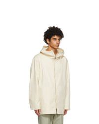 Jil Sander Off White Cotton Gabardine Hooded Coat