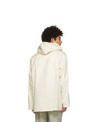 Jil Sander Off White Cotton Gabardine Hooded Coat
