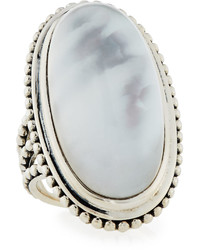 Stephen Dweck Crystal Quartz Mother Of Pearl Long Oval Ring Size 7