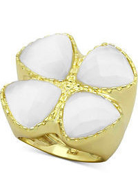Glitterrings 14k Gold Plated White Stone Clover Adjustable Ring