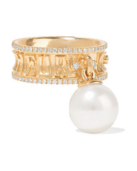 Marlo Laz Je Porte Bonheur 14 Karat Gold Diamond And Pearl Ring