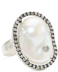 Jordan Alexander Slice Silver And Diamond Stud Exterior White Pearl Slice And Diamond Ring Size 7